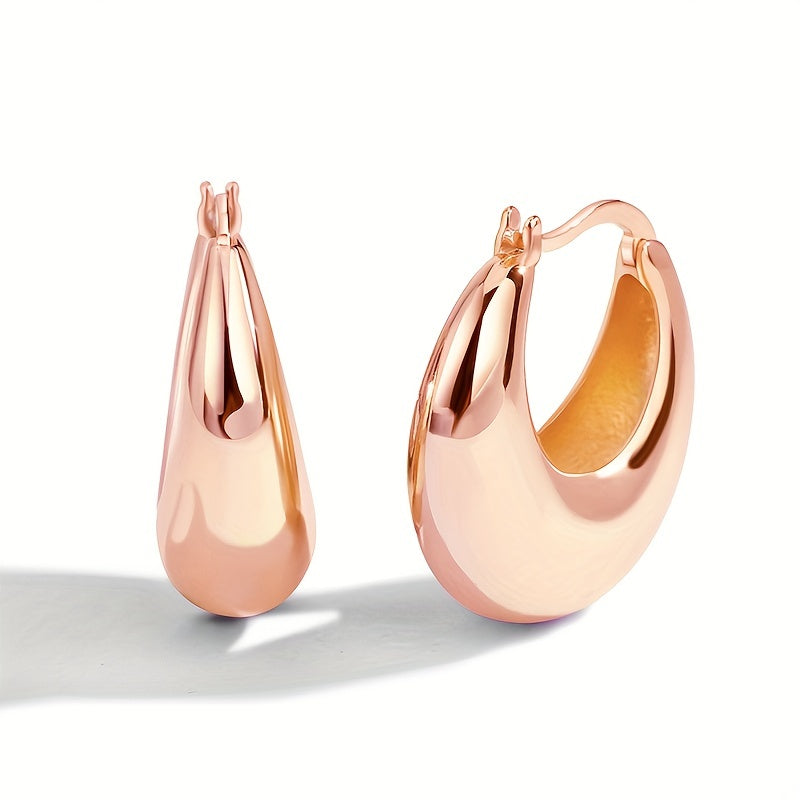1 Pair Charm-In Elegant Hoop Earrings, 18K Golden Plated Copper, Fashionable Daily & Gift Wear, Valentine'S Day Suitable, All-Season Accessory