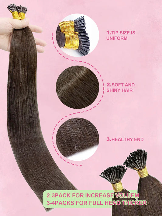 "I" Tip Human Hair Extensions 50 Strands Straight Remy Pre-Bonded Add Length & Volume Natural Looking Hair Extensions P18/613