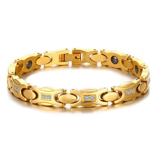 Light Luxury Fashion Gold Artificial Zircon Titanium Steel 18K Gold Plated Women's Bracelet Health Magnet Bracelet