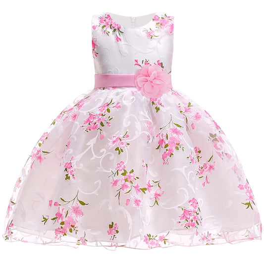 Summer Pink Flower Dress for Girl kid clothes party wedding Birthday