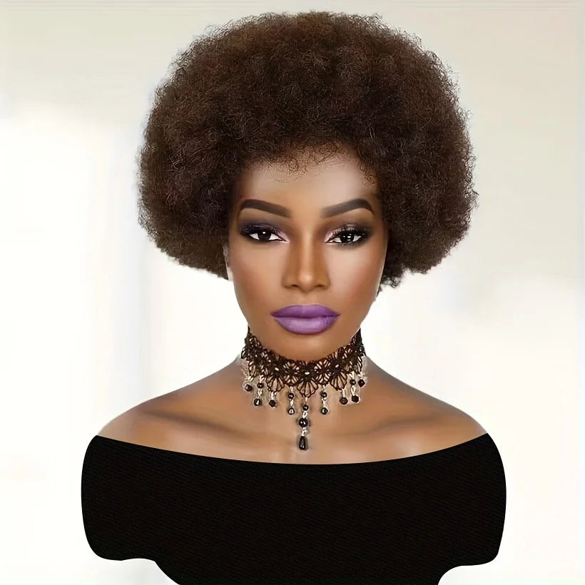 Afro Kinky Curly Human Hair Wigs 6/8 Inch Machine Made Wigs for Women - Fluffy Natural Looking Pixie Cut Wigs