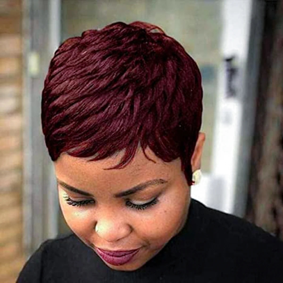 Human Hair Wigs 99J Pixie Cut Short Wig for Black Women 100% Human Hair Non Lace Full Machine Wig