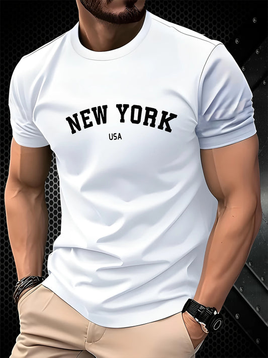 Men's Summer 100 Cotton Fashionable Casual Loose Large New York USA Letter Printed Round Neck Short Sleeve T-shirt Top