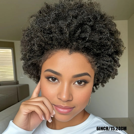 Afro Kinky Curly Human Hair Wigs 6/8 Inch Machine Made Wigs for Women - Fluffy Natural Looking Pixie Cut Wigs