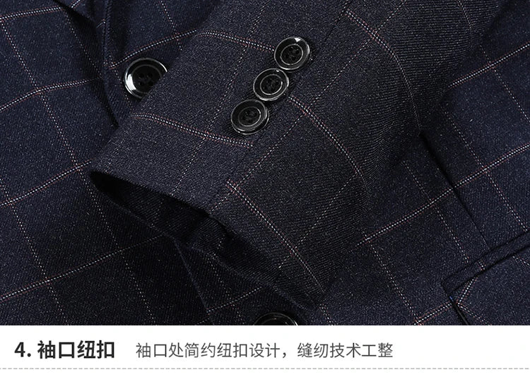 Men's Slim Fit Plaid Blazer Casual Spring Autumn Fashion Polyester Coat Handsome All-Matching Suit for Middle-Aged