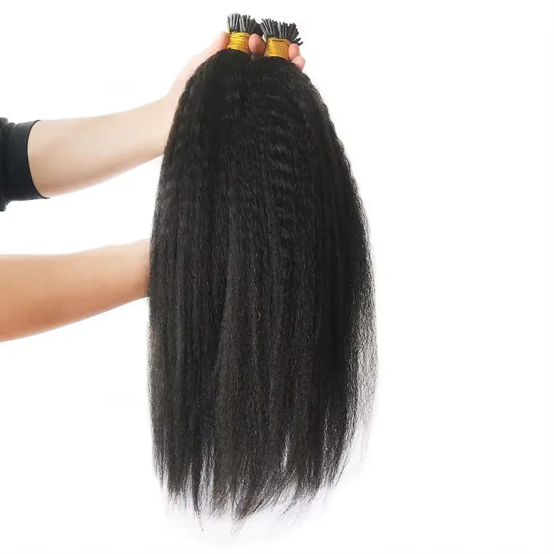 Kinky Straight I Tip Hair Extensions Brazilian Hair Pre Bonded Keratin Stick In Straight I Tip Hair Extensions 50 Strands/Pack