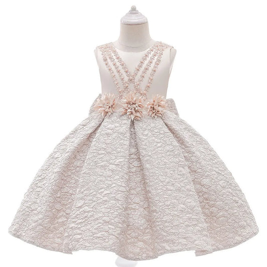 Elegant Dress For Children Evening Dress Girls' Bow Beaded Flower Princess Dress For Birthday Wedding Party Formal Banquet Gown