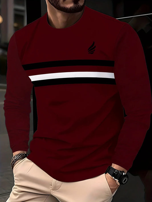 Men's Long-sleeved T-shirt with Striped Design As An Inner Layer for Autumn Outings and Business Office Wear Men T Shirt