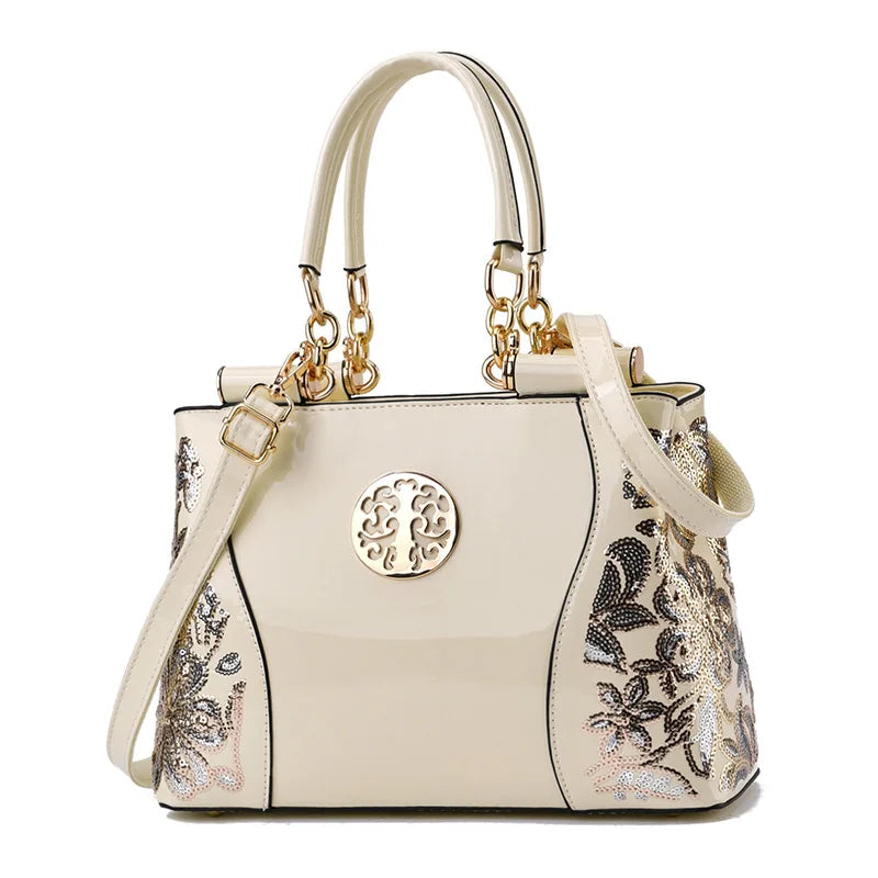 Retro handbag Large capacity bright leather doubl embroidered women's