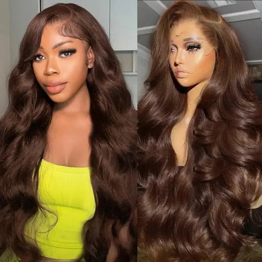 13x6 Chocolate Brown Body Wave Lace Front Wig 16-36 Inch Lace Frontal Wig 100% Human Hair Pre Plucked Colored Human Hair Wig