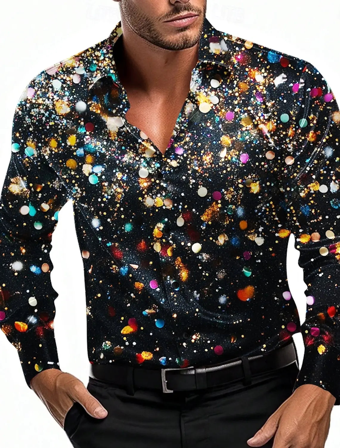 Christmas Theme Men's Christmas Scene Printed Shirts Snowflake Graphics Casual Long Sleeve shirts