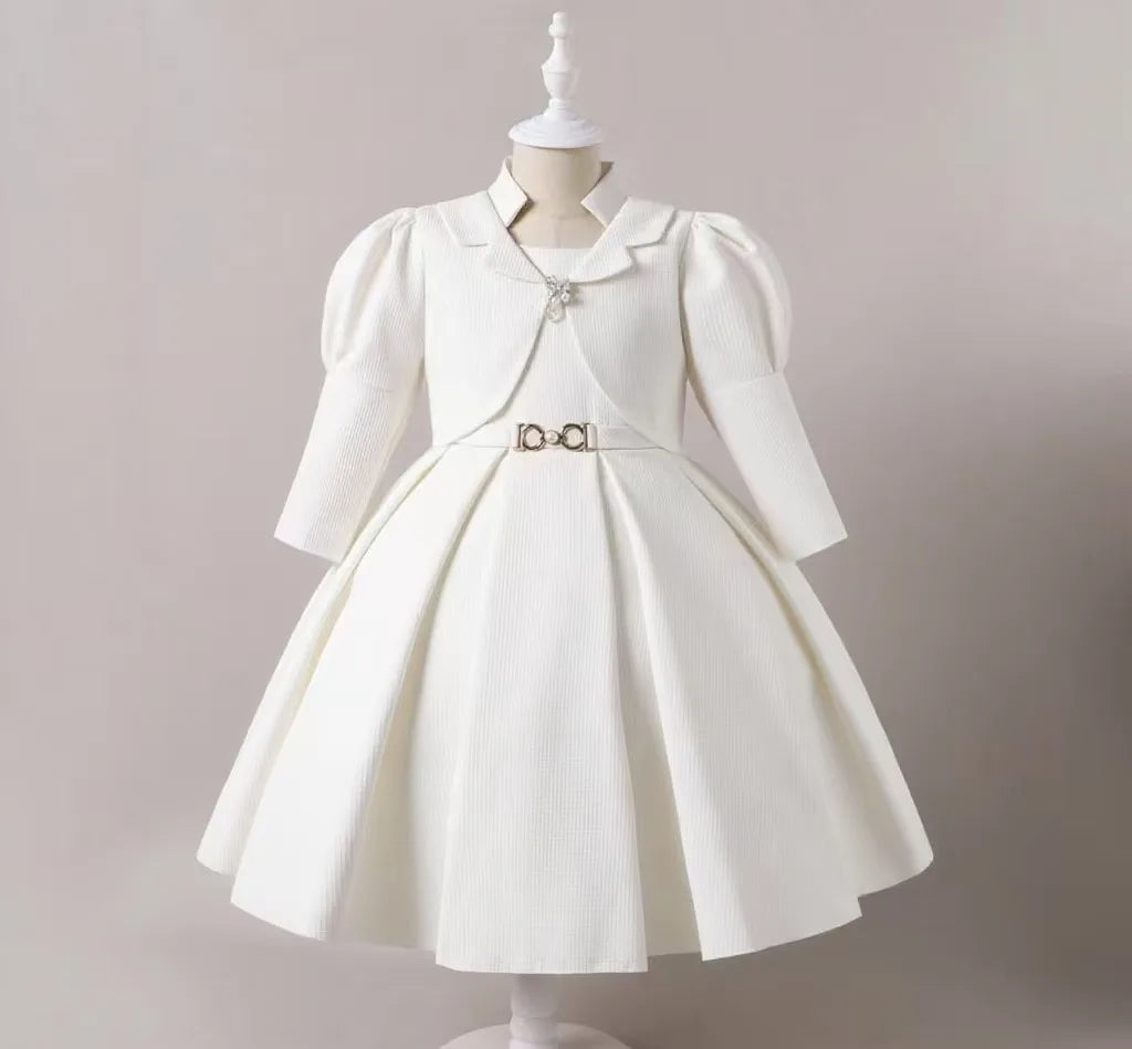 HETISO Gorgeous Elegant Long Sleeve Girls Dress Coat Set Children's Formal Performance Wedding Ball Gown 5-10 Years