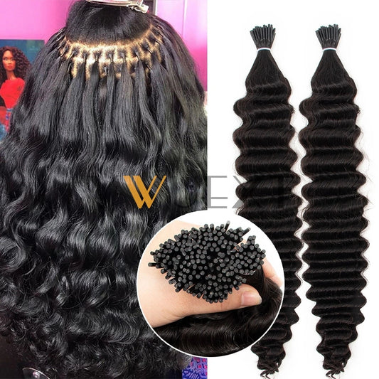 YWUEXT Loose Deep Wave Micro Link I Tip Hair Extensions 12"-26" Brazilian 100% Virgin Human Hair Micro Ring Hair 50pcs/pack