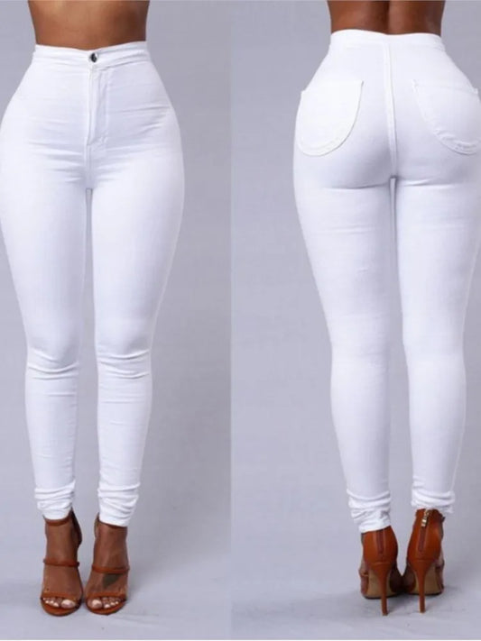 Solid Color Skinny Jeans Woman White Black High Waist Render Jeans Vintage
