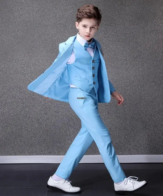 Flower Boys Blue Wedding Suit Kids Party Photograph Suit Teenager Birth Children