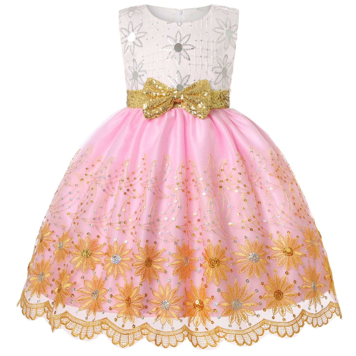 2025 Autumn and Winter new children's mesh gold sequins embroidered bow tie dresss skirt wedding birthday