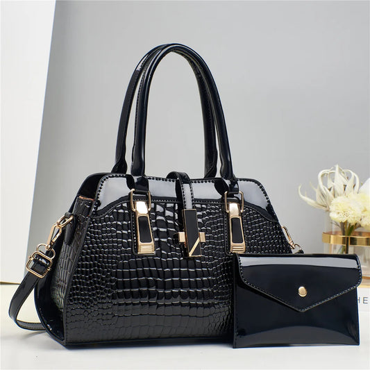 Luxury Brand Crocodile Handbag Women Tote Bag Bright Leather