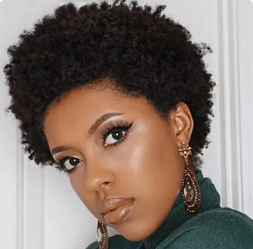 Afro Kinky Curly Wig Short Cut Wigs Human Hair Natural Color None Lace Wig