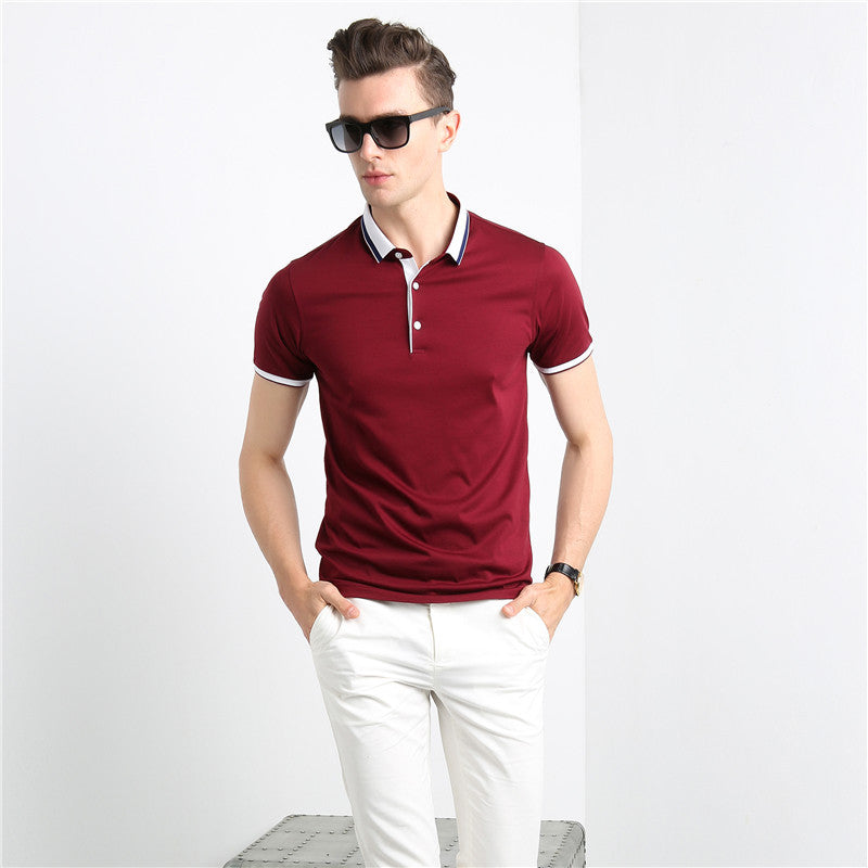 Short-sleeved T-shirt Men's Summer Thin Ice Mercerized Cotton Solid Color Fashion