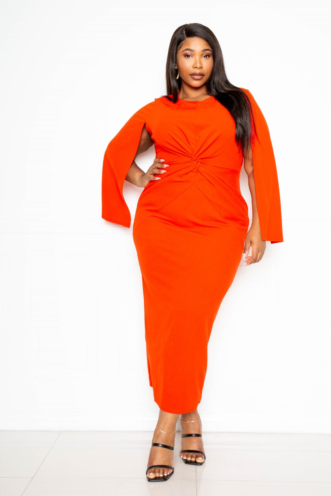 Cape Sleeve Dress With Knot Detail - Women & Men Fashion Store | JL Fashion Store
