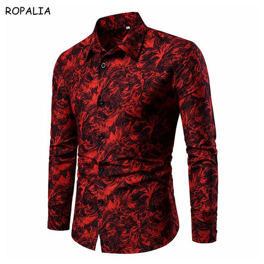 Summer Spring Men's Shirt Printed Casual Long Sleeved Shirt