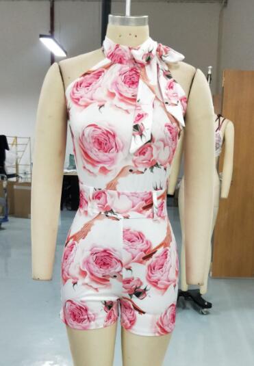 Women Summer Floral Print Sleeveless Romper Women Jumpsuit