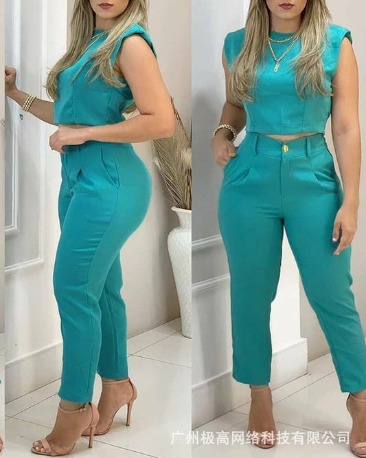 Women's 2021 new summer blue casual suit