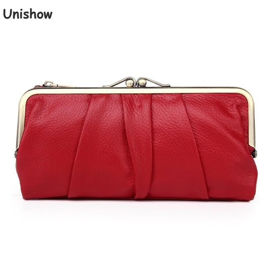 Unishow Genuine Leather Women Wallet Long Clip Women Purse Clutch Brand Designer Cow Leather Ladies Wallet Female Phone Purse