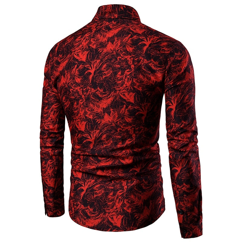 Summer Spring Men's Shirt Printed Casual Long Sleeved Shirt