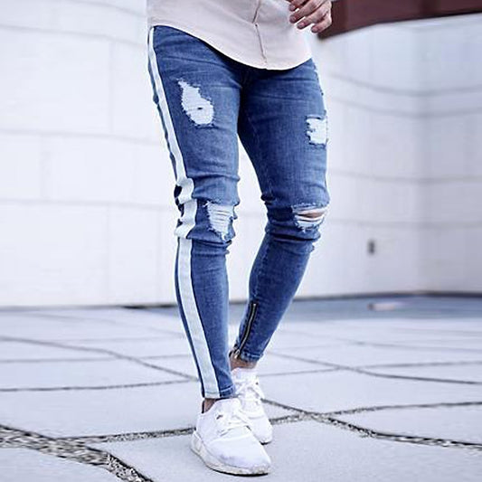 Skinny Jeans Men Hip Hop striped elastic slim fit Denim