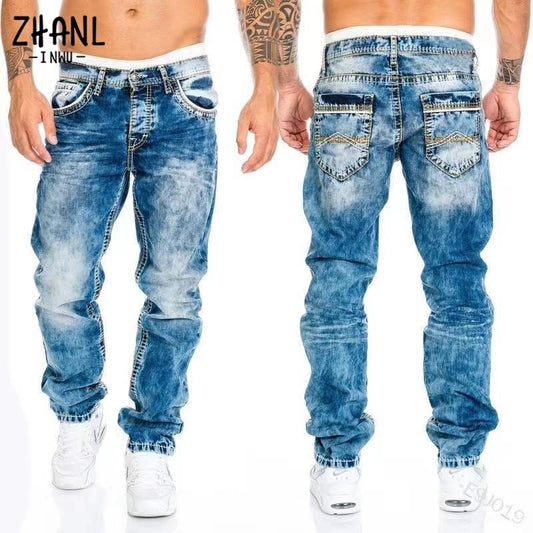 Straight Jeans Man Vintage Wash Denim pants Spring baggy Jeans men Cacual Designer
