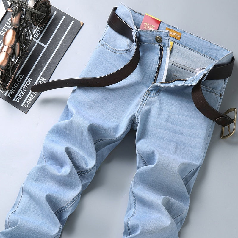 SULEE Brand 2022 New Fashion Utr Thin Light Men's Casual Summer Pants Style Jeans Skinny Trousers Tight Pants Solid Colors