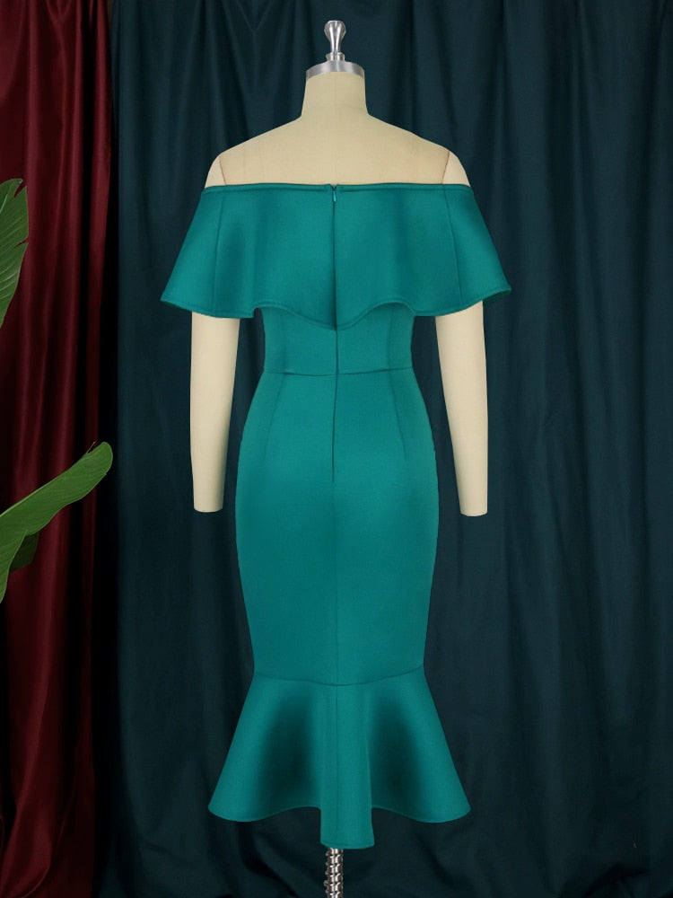 Women Sexy Bodycon Dresses Party Off Shoulder Ruffles Event Celebrate Elegant Female Package Hips Vestidos Summer African Gowns