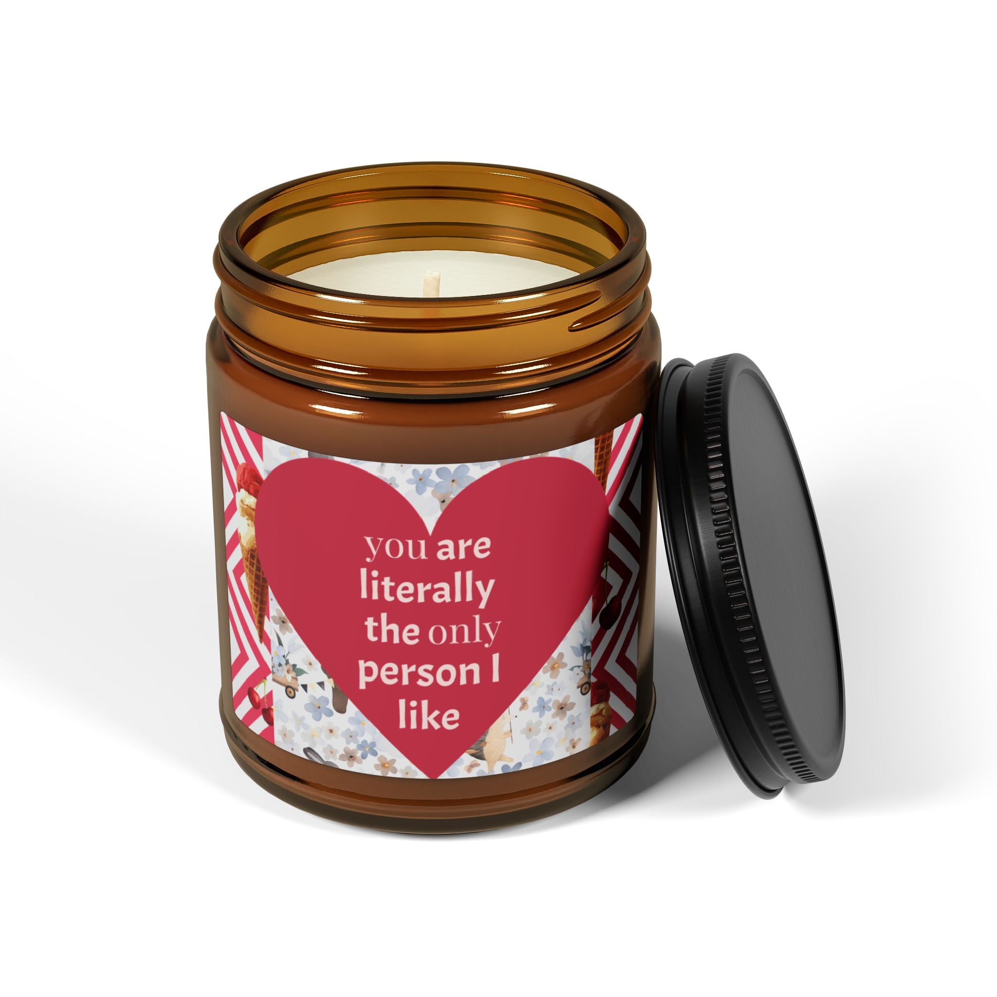 Valentine's Gift Scented Soy Candle - Amber Jar with Heart Design