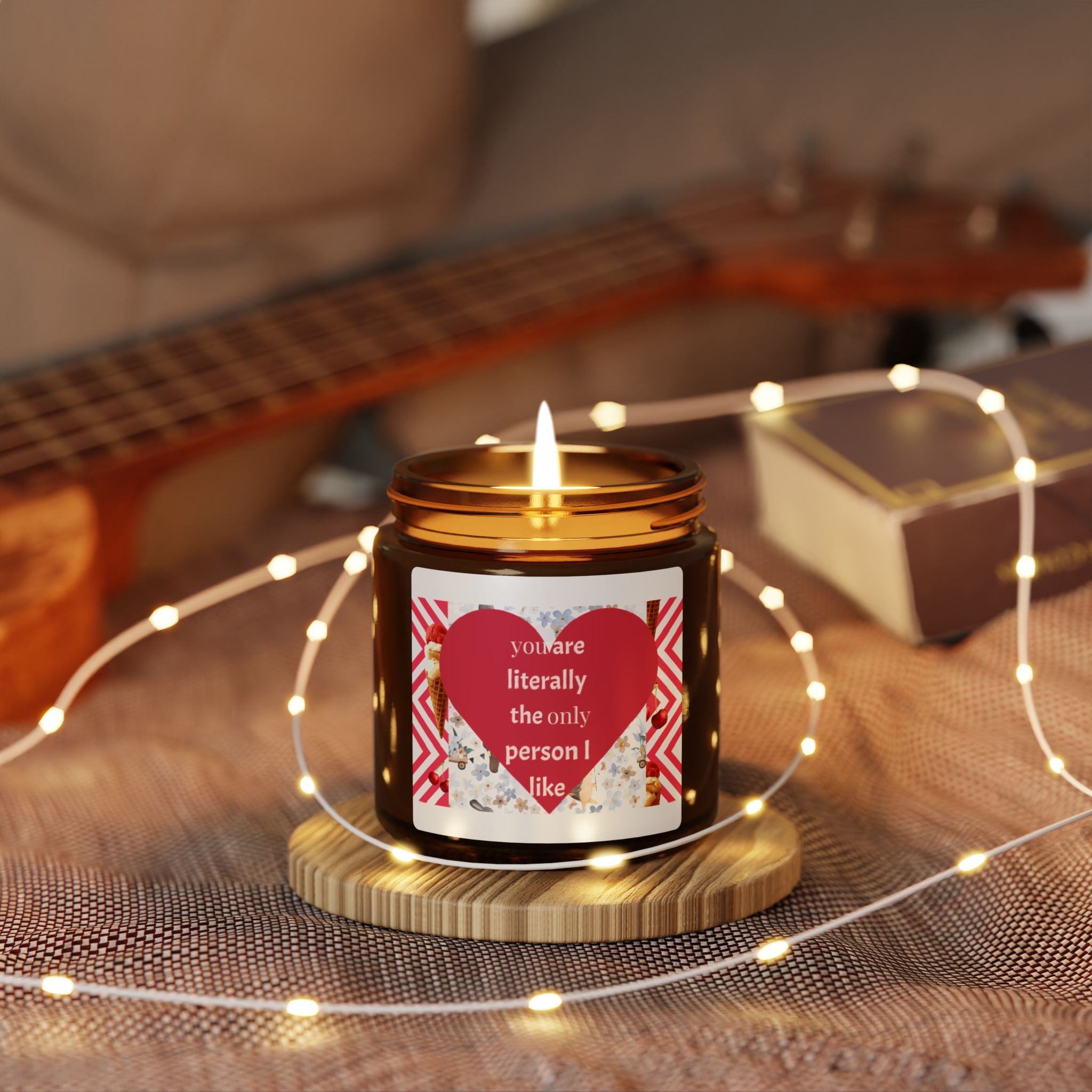 Valentine's Gift Scented Soy Candle - Amber Jar with Heart Design