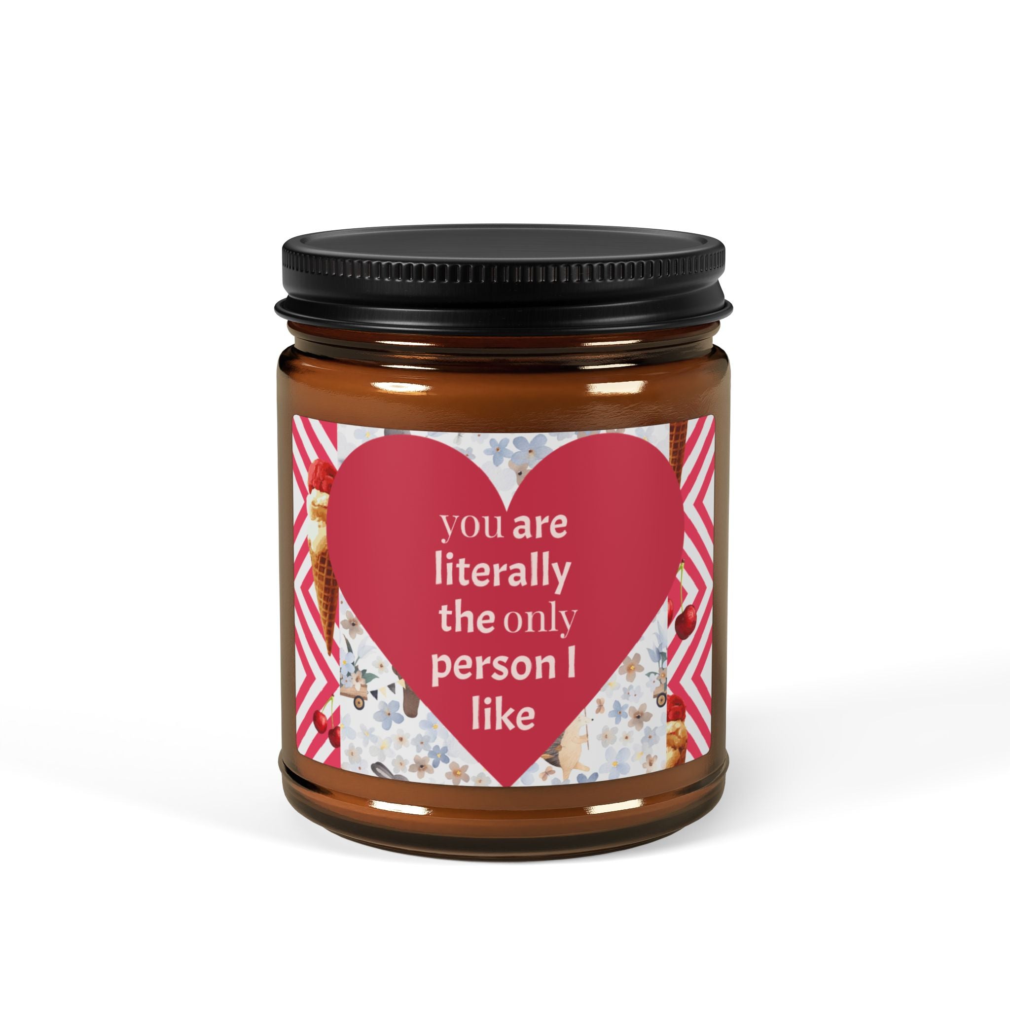 Valentine's Gift Scented Soy Candle - Amber Jar with Heart Design