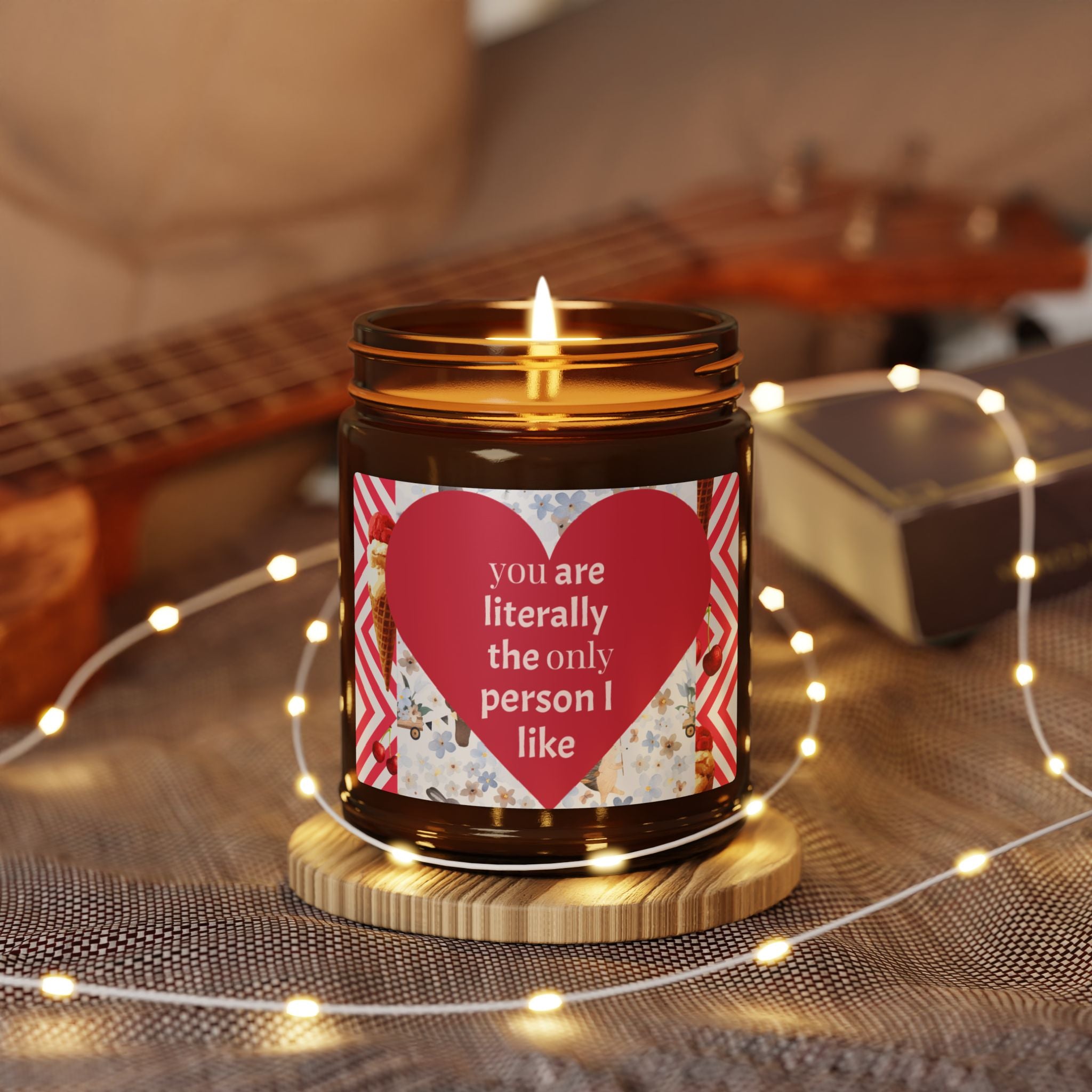 Valentine's Gift Scented Soy Candle - Amber Jar with Heart Design