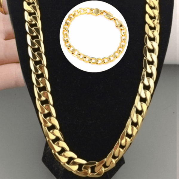 2pcs 2-Piece Men's 18K Gold Plated Necklace & Bracelet Set