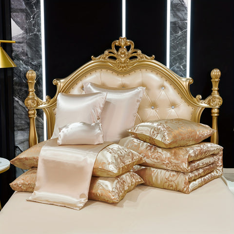 Jacquard Comforter Set with Sheet Set Taupe Bedding Set 8pcs Embroidery Neoclassical Floal Pattern Bed Home Decor Soft Comforter Luxury