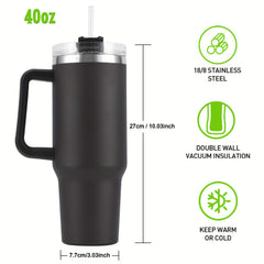 [Reusable Vacuum Tumbler] 1pc 40oz Tumbler With Handle Straw Lid, ReusableSteep