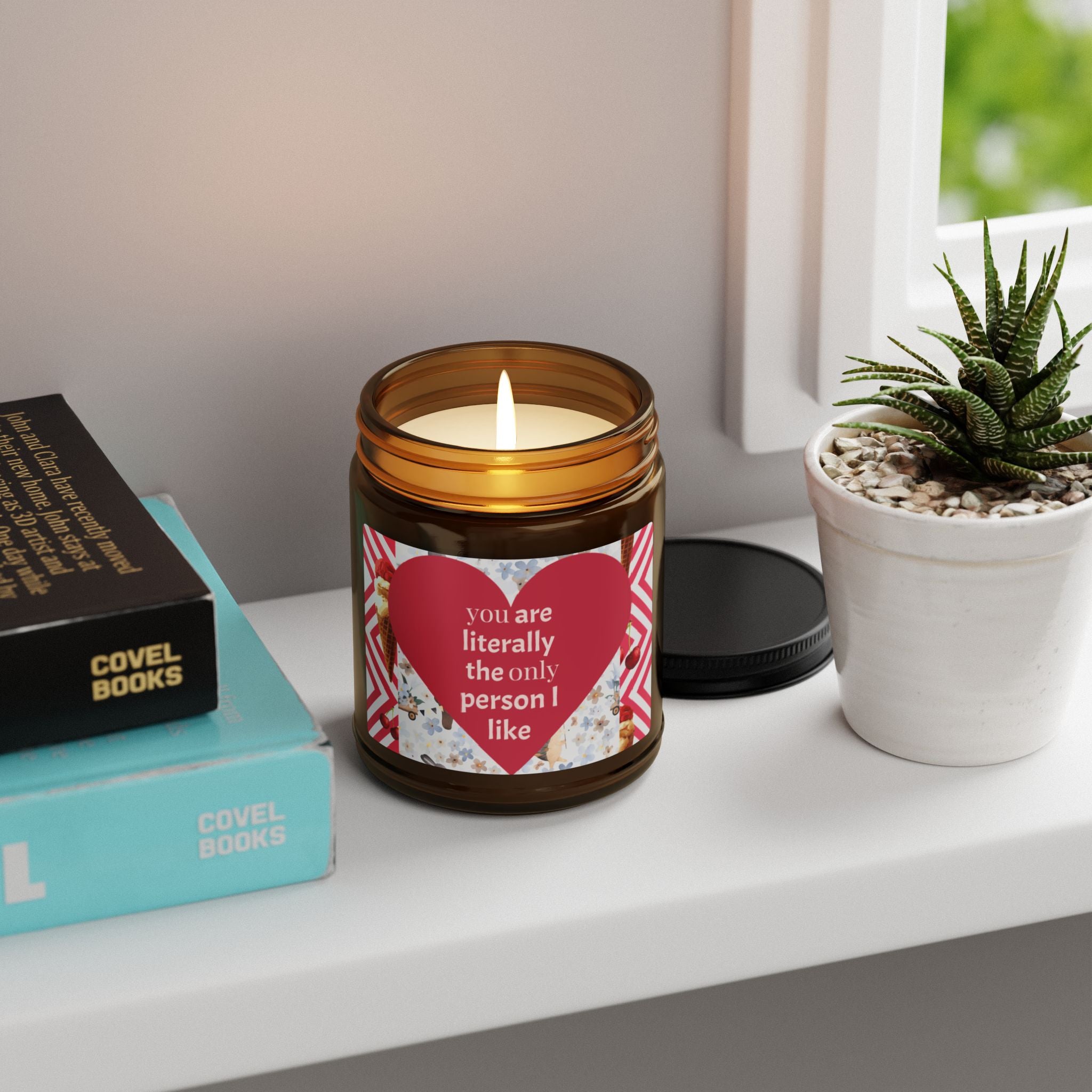 Valentine's Gift Scented Soy Candle - Amber Jar with Heart Design