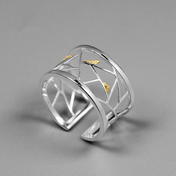 REAL 925 Sterling Silver Handmade Jewelry, oriental decoration Element Fine Paper Cutting Design Rings for Women
