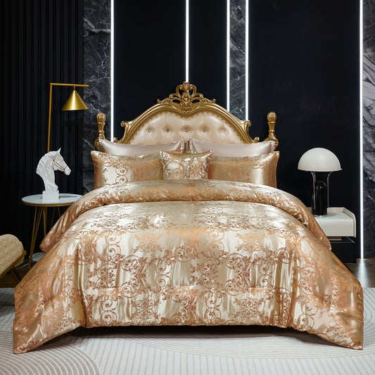 Jacquard Comforter Set with Sheet Set Taupe Bedding Set 8pcs Embroidery Neoclassical Floal Pattern Bed Home Decor Soft Comforter Luxury