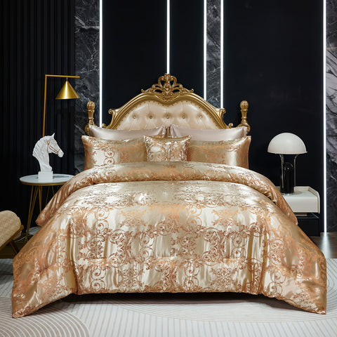 Jacquard Comforter Set with Sheet Set Taupe Bedding Set 8pcs Embroidery Neoclassical Floal Pattern Bed Home Decor Soft Comforter Luxury