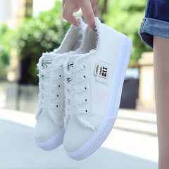 Women'S Casual Round Toe Solid Color Canvas Shoes, Small White,