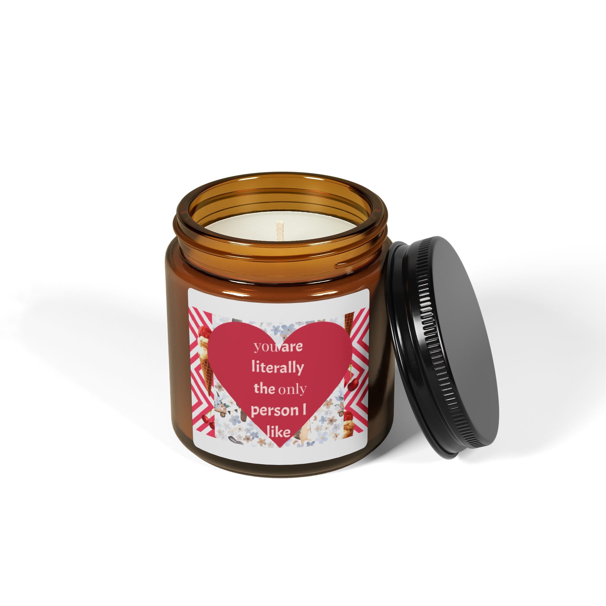 Valentine's Gift Scented Soy Candle - Amber Jar with Heart Design