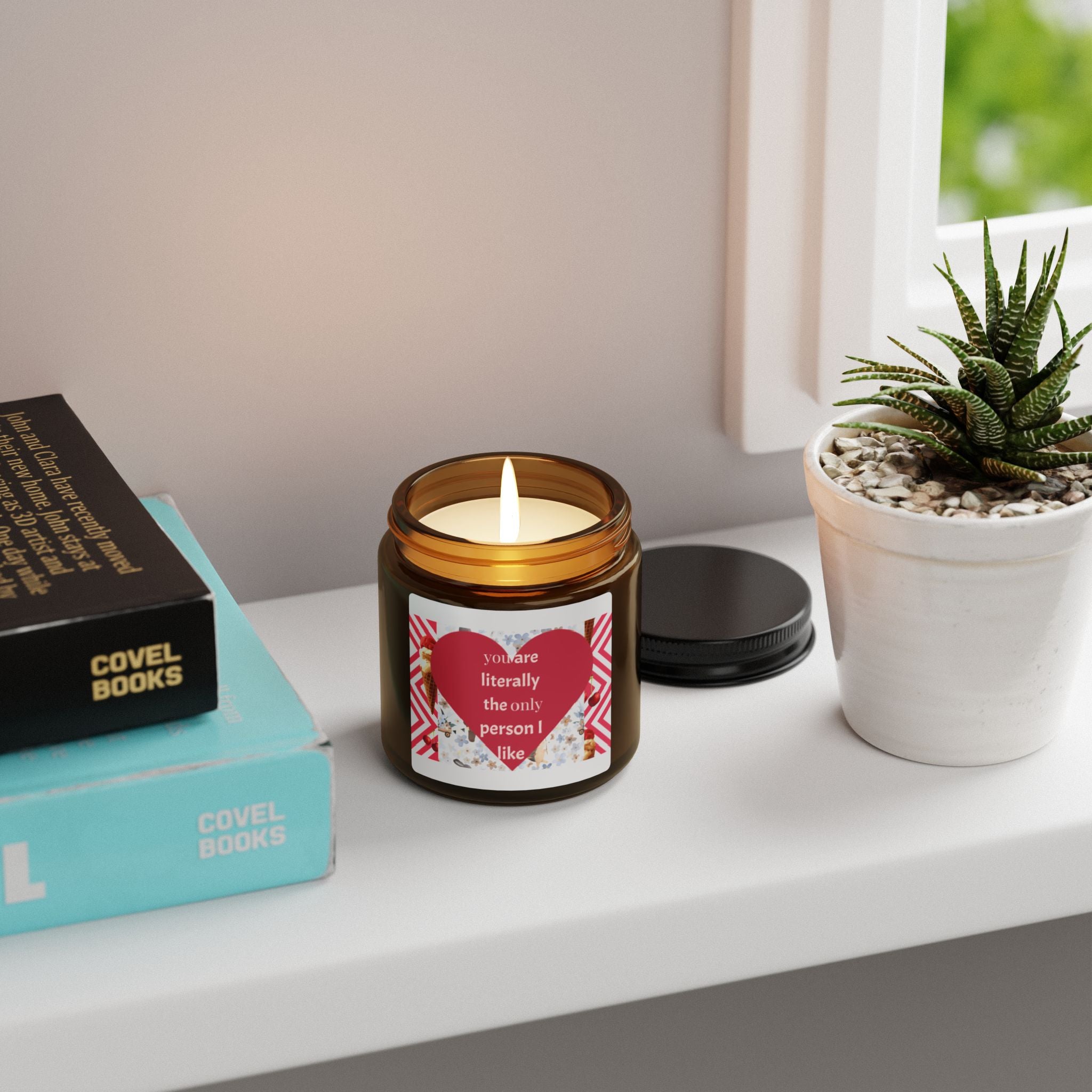 Valentine's Gift Scented Soy Candle - Amber Jar with Heart Design