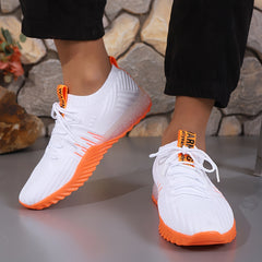 [Couple's Striped Sports Shoes] Breathable Couple's Striped Low Top Lace Up Casual Sports Shoes | EVA and Fabric Insole, Rubber and Plastic Sole, with Random Logo Letter Cutting, for Spring