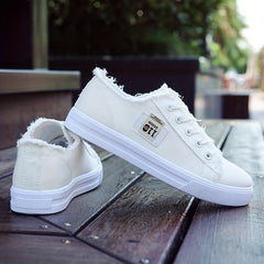 Women'S Casual Round Toe Solid Color Canvas Shoes, Small White,
