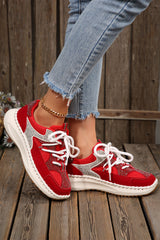 Fiery Red Rhinestone PU Leather Platform Casual Sneakers